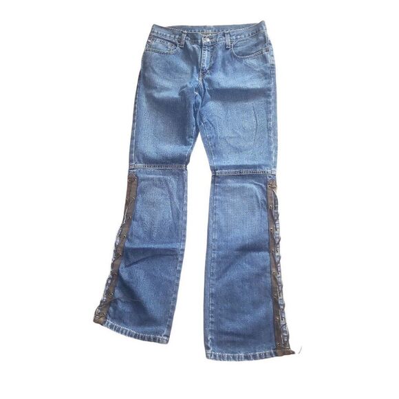 Ralph Lauren Jeans Women Sz 8 Lace Up Signature Denim Leather Straight Leg Work - Picture 2 of 7